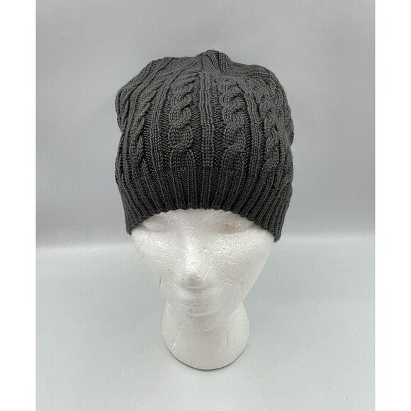 Cable Knit Beanie Womens Gray One Size Wool Acrylic - Picture 3 of 9